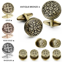 HAWSON Cufflinks and Tuxedo Shirt Studs for Men Retro Flower Pattern- Wedding Business Cufflinks Gifts For Groomsman with Box,