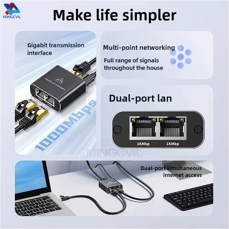 Gigabit ethernet switch rj45 divisor lan adaptador de extensão gigabit 1000mbps conector de rede 1to2 para pc portátil tv box roteador