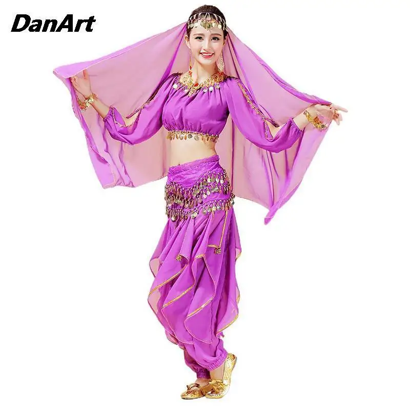 

5PCS Indian Belly Dance Costumes Set Ladies Sequin Stage Performance Clothing Arabic Women Halloween Bollywood Dance Outfit New