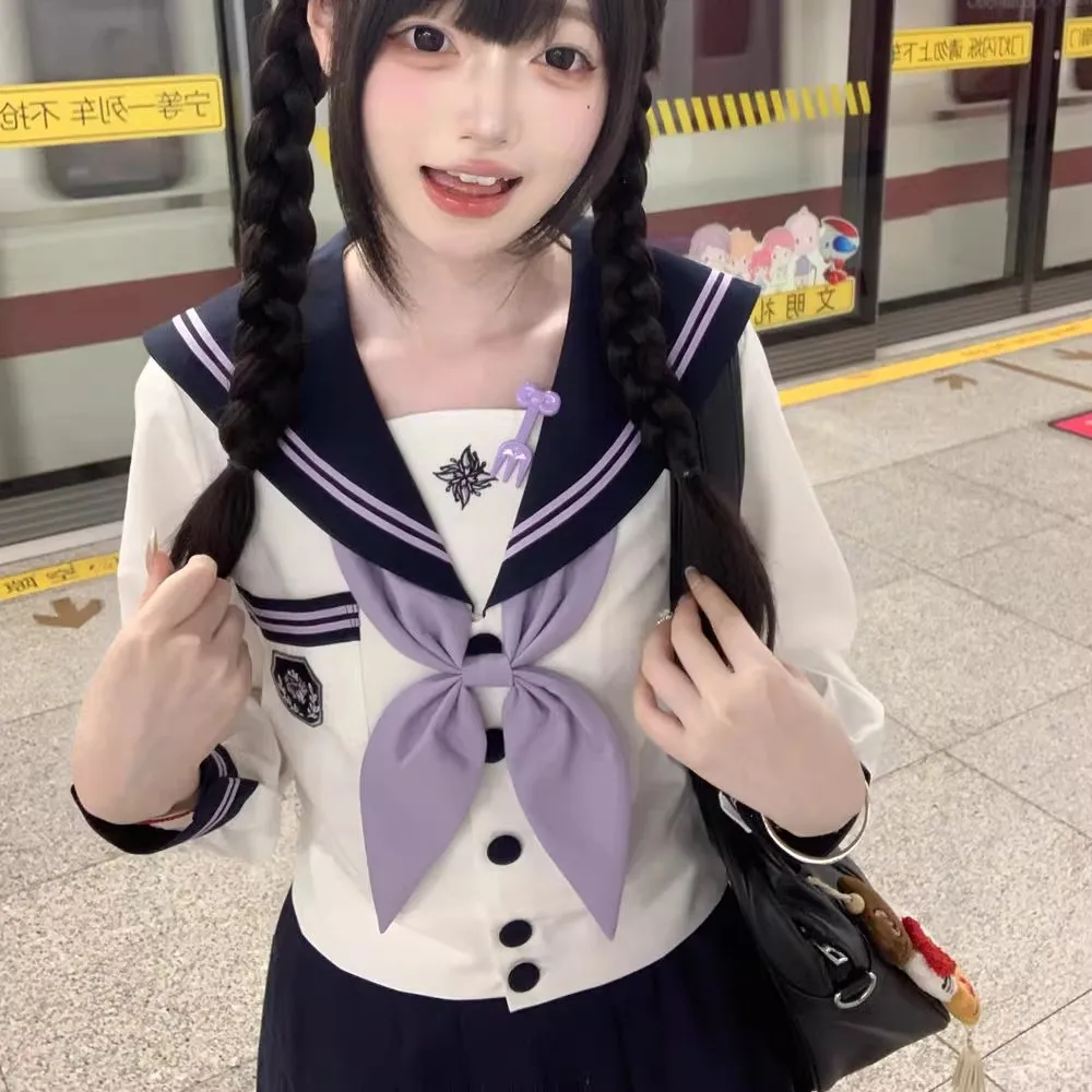 Uniforme scolastica giapponese per ragazze Vestito da marinaio Cosplay Seifuku Studente Vestito da marinaio Maniche lunghe Uniforme JK da donna coreana