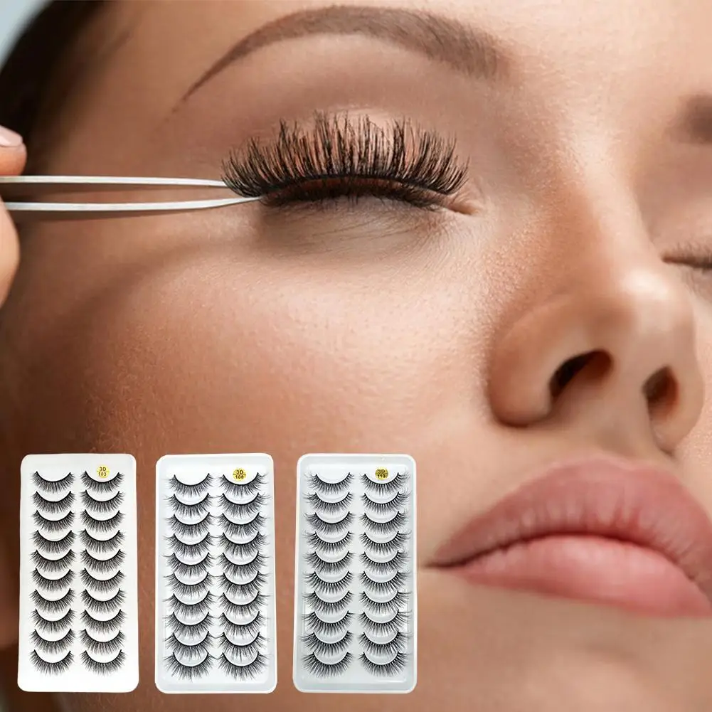 10 Pairs False Eyelashes Black Fluffy False Eyelashes Wispy Half Lashes Strip Beauty Makeup Volume Eyelash Extension Tools