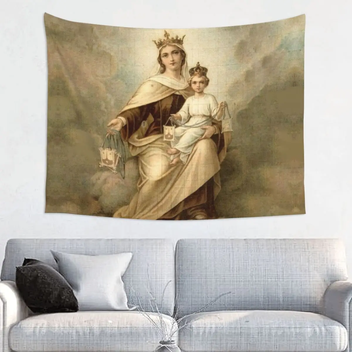 Custom Our Lady Of Mount Carmel Tapestries for Living Room Catholic Virgin Mary Hippie Wall Hanging Tapestry Home Decoration