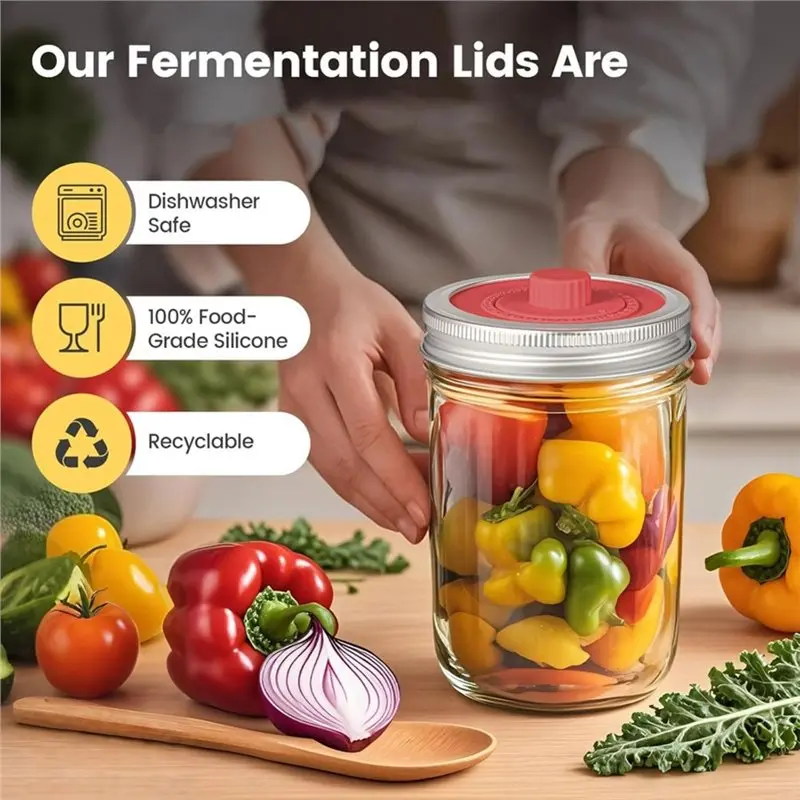 A93E-4 Pcs Original Patented Airlock Fermentation Lids For Wide Mouth Mason Jars, Fermenter Caps, Fermentation Kit