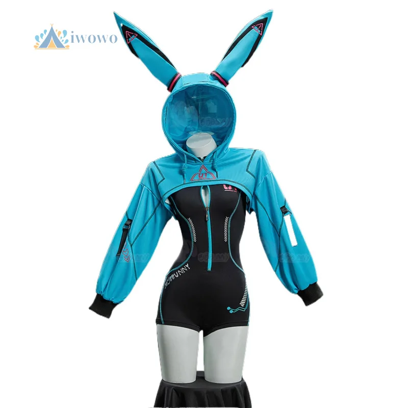

Anime Miku Cosplay Costume Rabbit Sportswear Bodysuit Hooded Short Jacket Uniform Halloween Carnival Clothing for Women