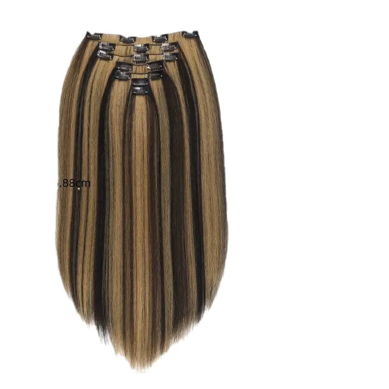 Extensões sintéticas retas longas do cabelo, louro, hairpieces pretos, resistente ao calor, cabelo falso, uso diário, penteado, 16 grampos, 22"