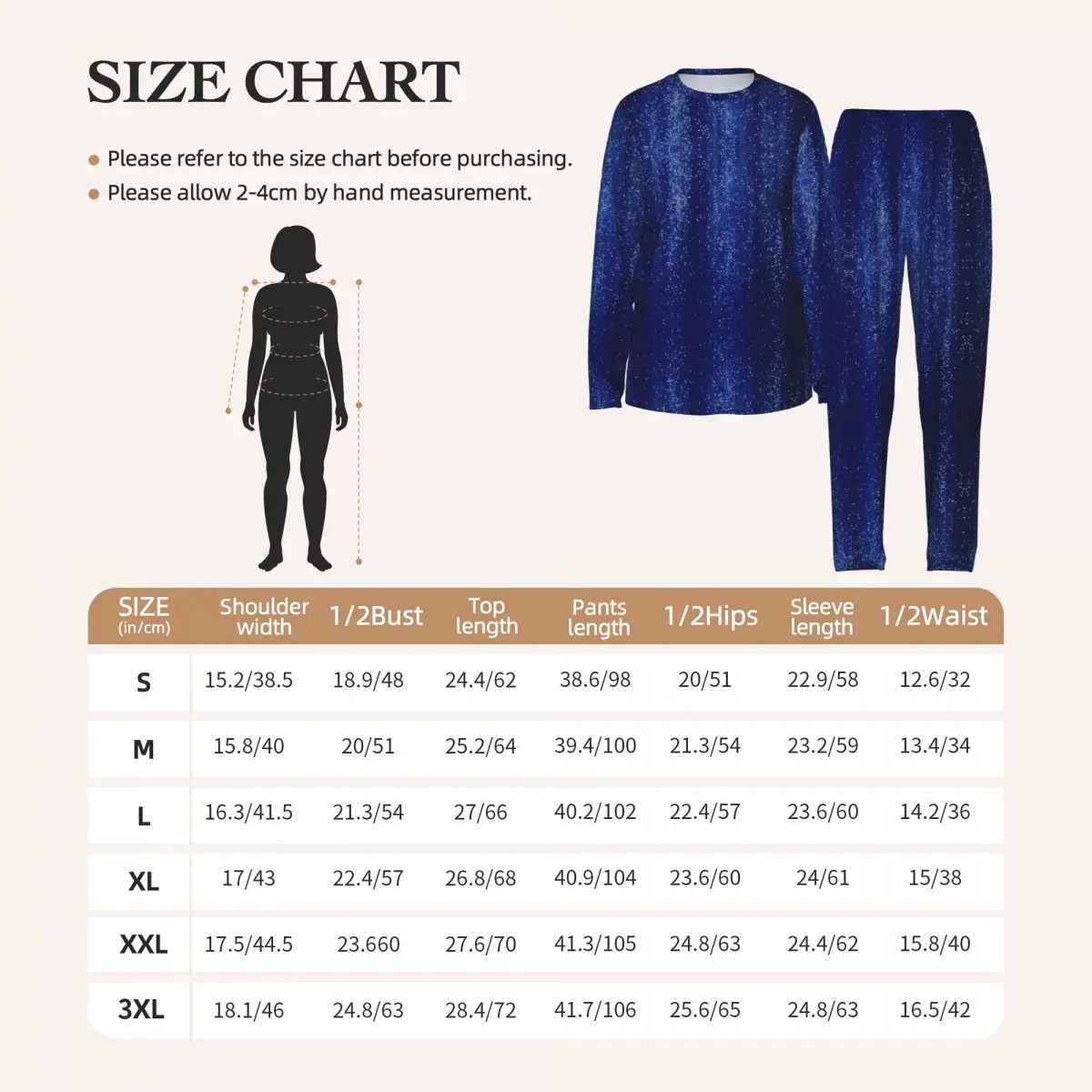 Abstract Cosmic Rain On Blue Blurred Background Round Neck Long Sleeve Nightgowns for Sleeping Women Loose Pajama Set Long Pants