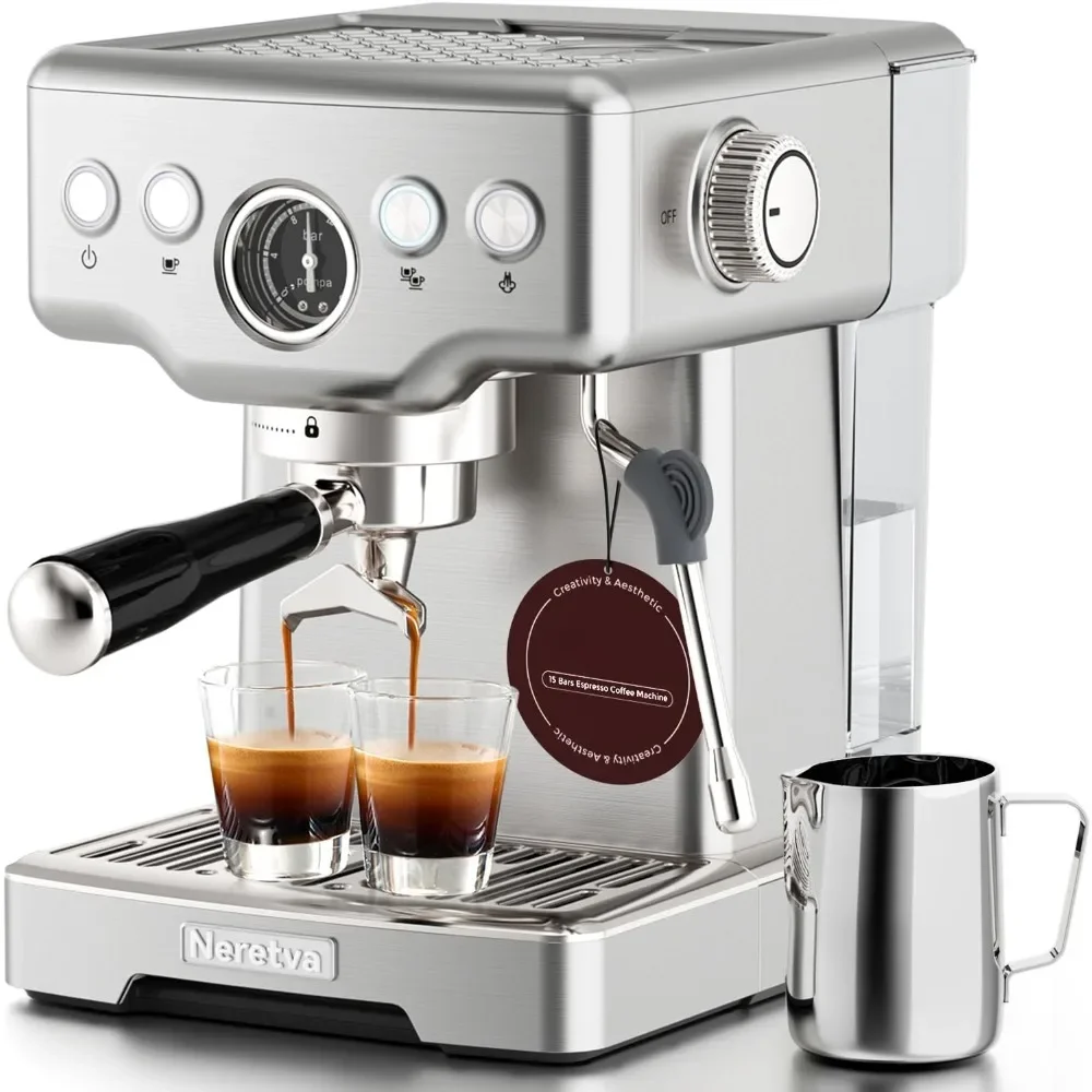 

Bar Espresso Machine with Milk Frother Steam Wand for Cappuccino, Latte, Macchiato, 1450W Professional Coffee Machine 1.8L