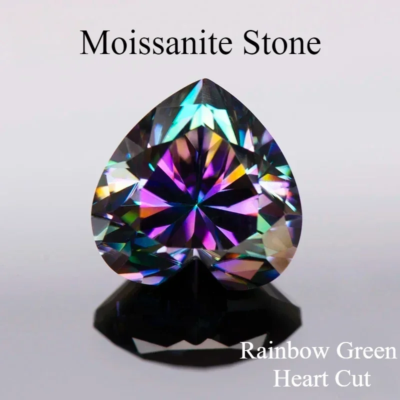 

Moissanite Stone Rainbow Green Heart Cut Gemstones Lab Grown Diamond For Advanced Jewelry Making Materials With GRA Certificate