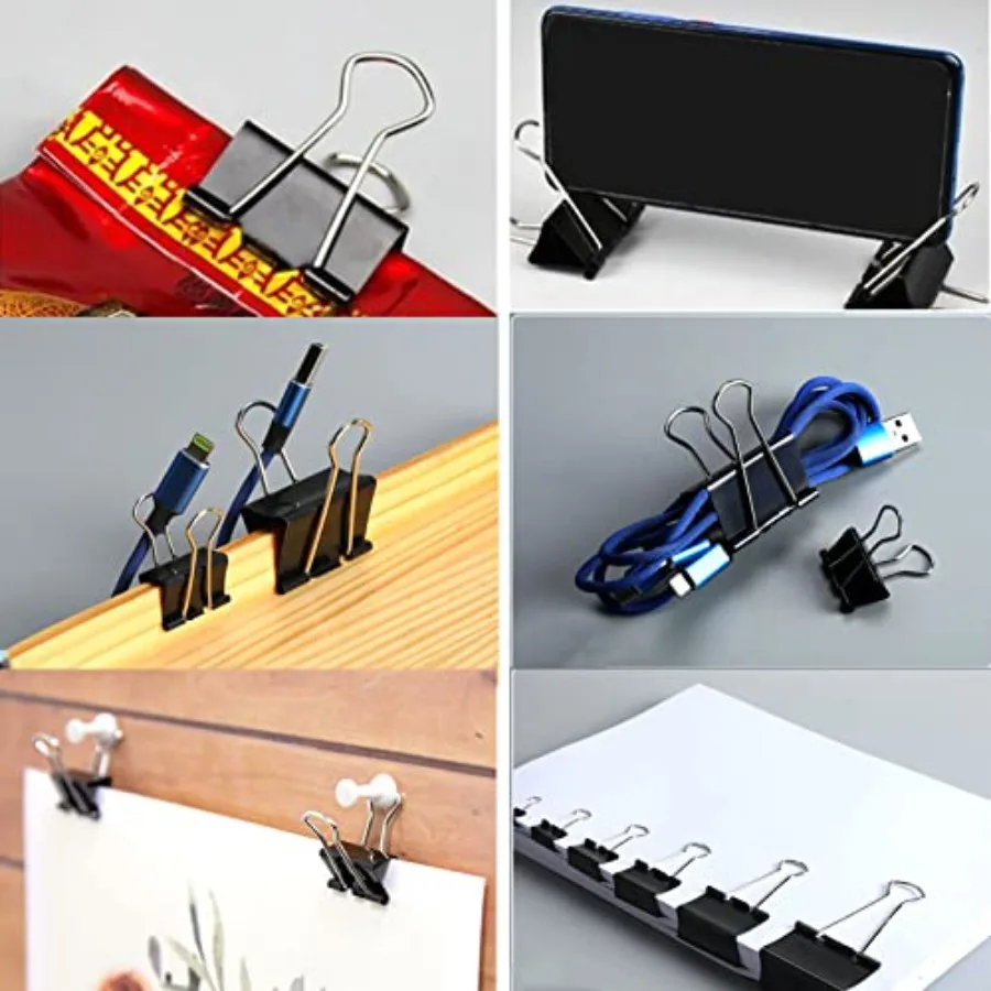 مشابك ورق مشابك ورق 300 عبوة بأحجام متنوعة أسود جامبو كبير متوسط صغير وصغير ومايكرو 6 مقاسات للمكتب والمدرسة وH