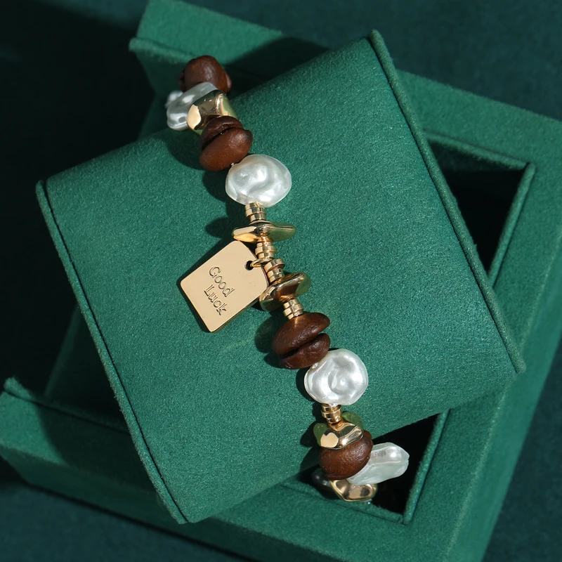 

Vintage Gold Color Charm Bracelet Coffee Bean Baroque Heart Pearl Antique Rhinestone Jewelry For Women Wedding High Accessories