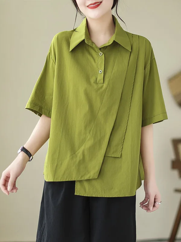 

Женская рубашка больших размеров с коротким рукавом, летний стиль, асимметричный дизайн, свободный крой, воротник, стандартная длина, модный цветной топ