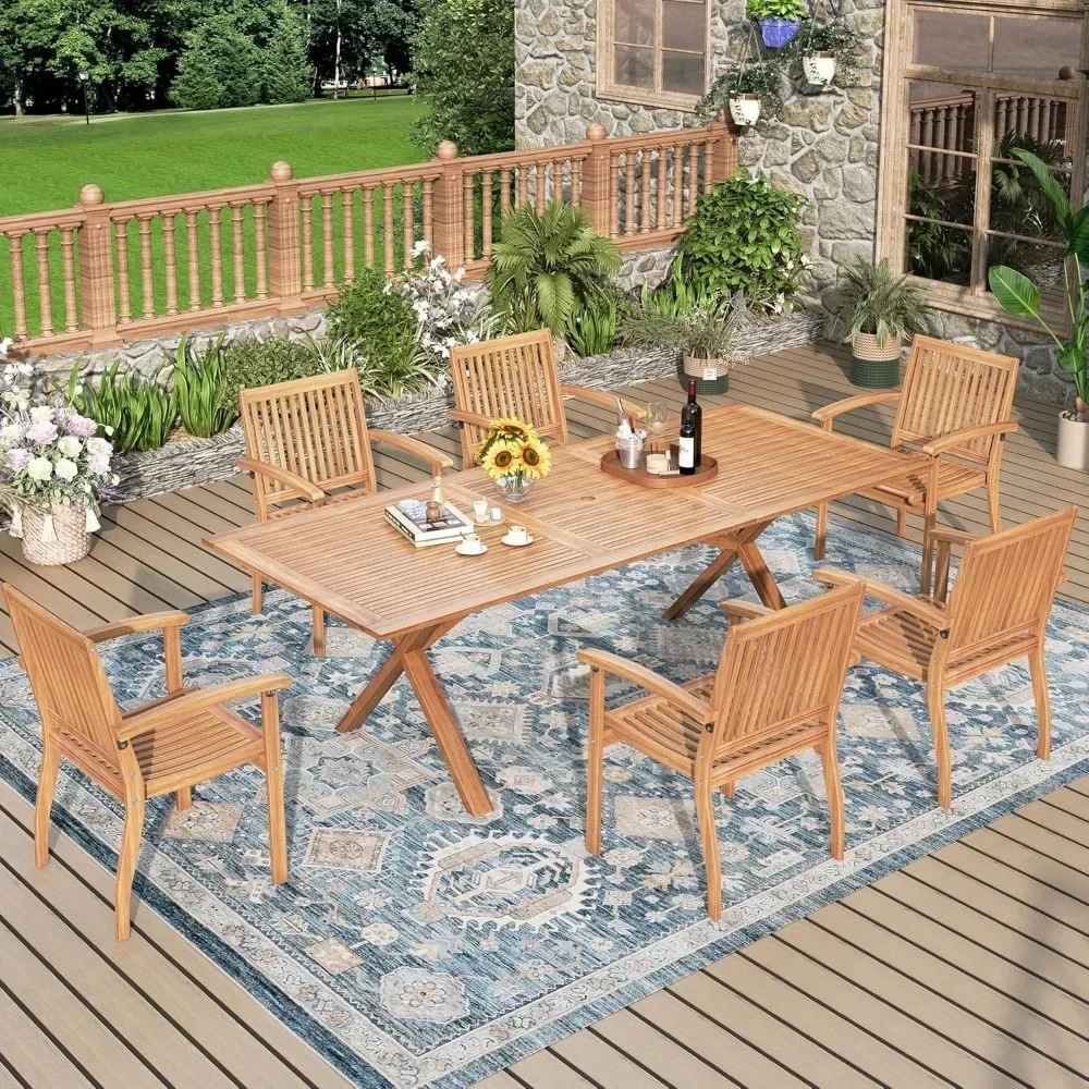 Acacia Wood Outdoor Dining Set, Expandable Dining Table(1.97