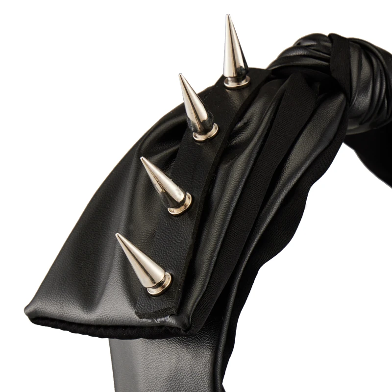 Diadema de cuero PU con lazo para niña, diadema gótica Lolita con remaches, hebilla, Aro para el pelo, fiesta de Cosplay, Punk, Harajuku