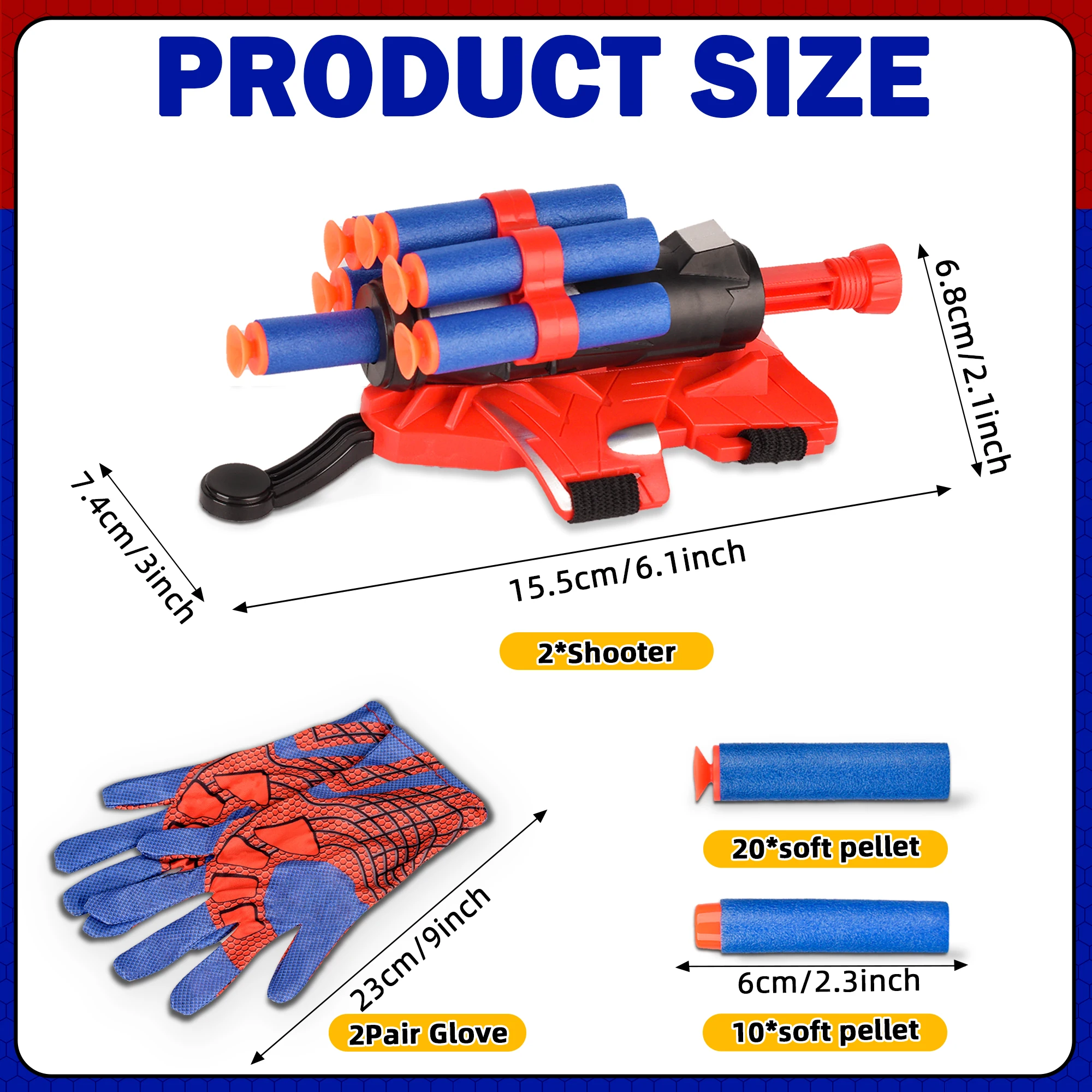 Set Mainan Pelontar Peluru Lembut Jaring Laba-Laba dengan 2 Pelontar, 30 Peluru Lembut & 2 Sarung Tangan untuk Aksi Menembak Bermain Peran Ideal untuk Anak-Anak