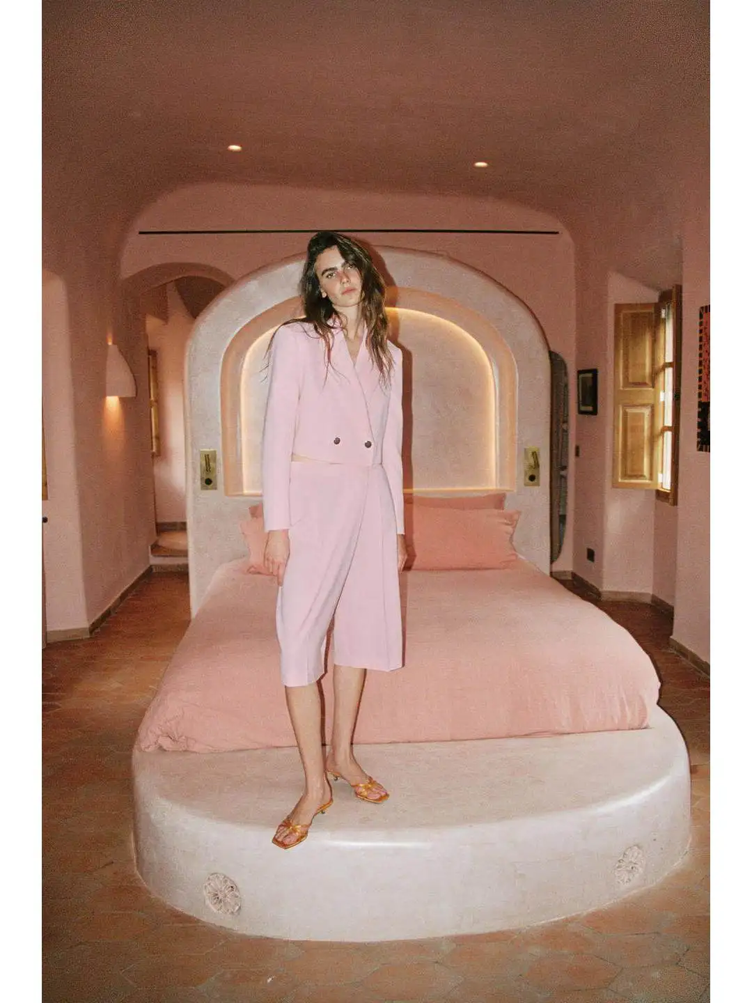 Shoulder Pad Short Suit Jacket with Pleated Double Front Pants Women's Fashion Set Polyester Fiber Autumn Spring Workwear