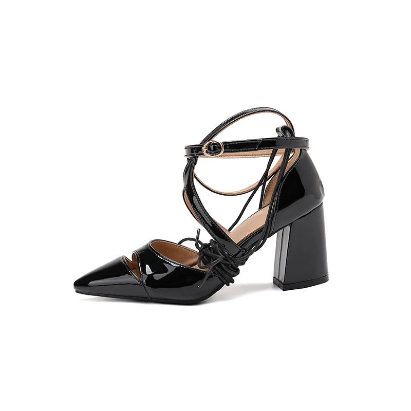 

Oversized shoes women's pumps and heels Thick Heel Pointed toe womens shoes with design Cross Straps simple and elegant