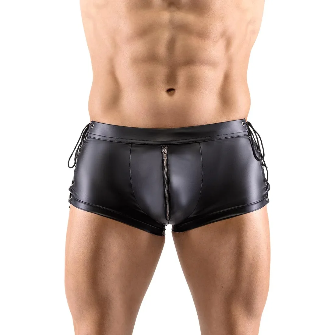 Men's Faux Leather Boxer Briefs Side Lace Up Underwear Night Club Party Shorts Bar Stage Sexy Lingerie Undies Cosplay