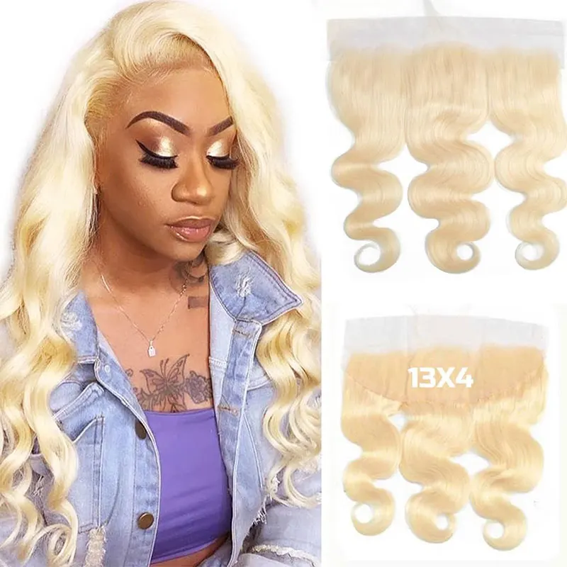 Perruque Body Wave transparente avec cheveux de bébé, dentelle transparente HD, fermeture d'oreille à oreille, document blond, #613, 13x4