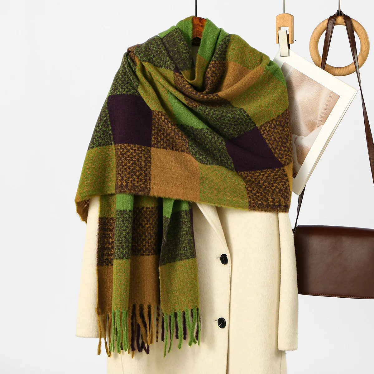 Neuer Leoparden-Kaschmirschal für Damen, Winter, hält warm, modischer kariertes, langer Schal, Damen-Wickel, dicker Pashmina, für den Außenbereich – Detail 29