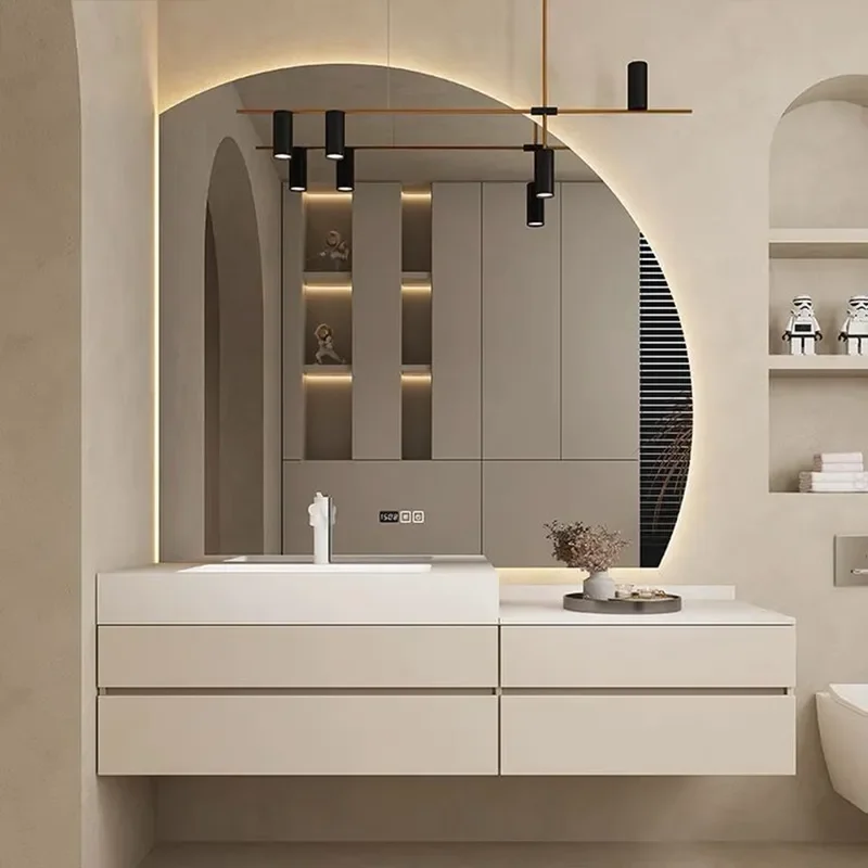 for Modern Light Luxury Rock Slab Integrated Seamless Connection Ceramic Basin Bathroom Cabinet Combination Hand Wash Sink