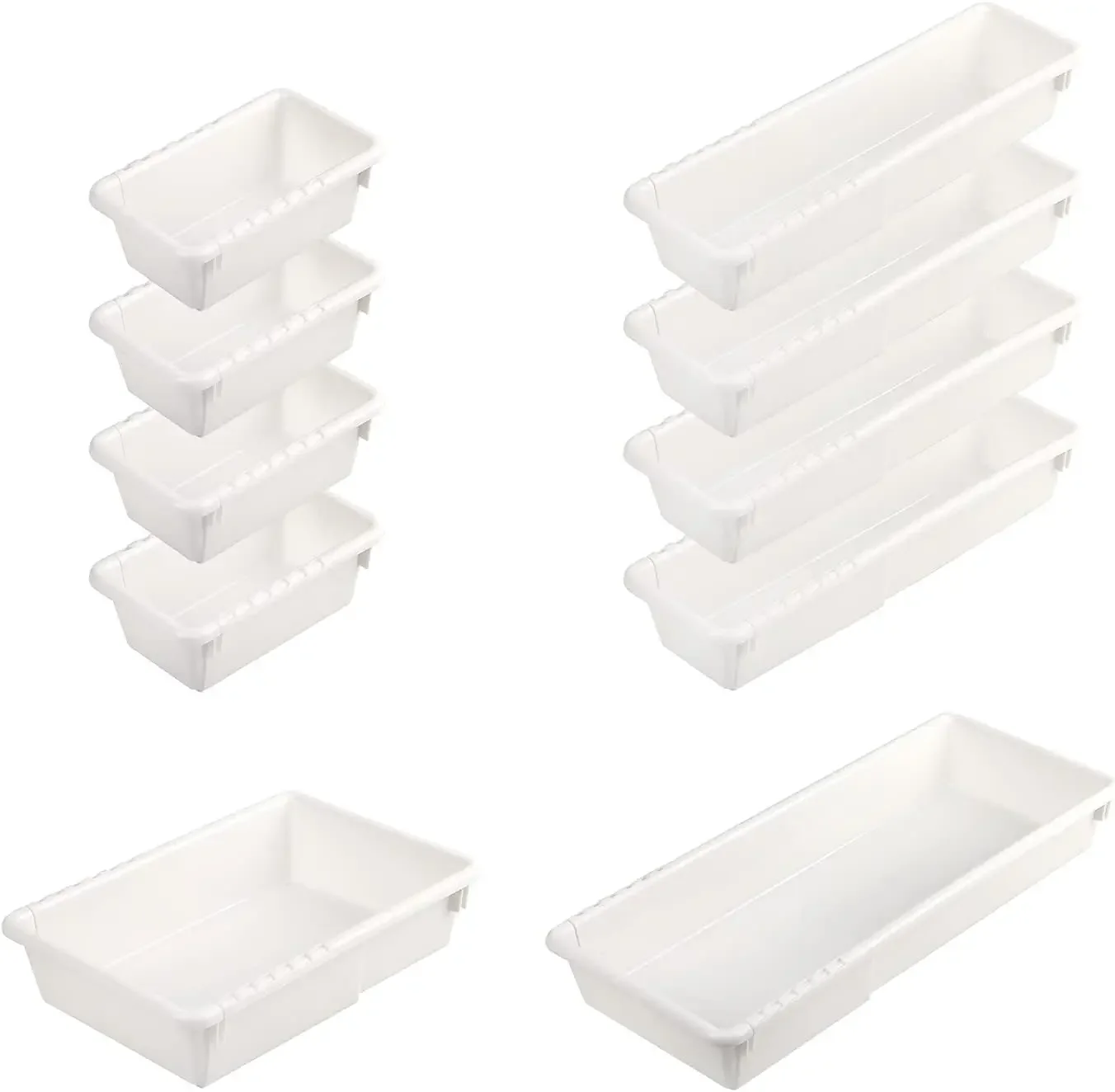 Expandable Drawer Organizer and Storage Bins Set of 10 Plastic Divider Box for Kitchen Makeup Tray Bathroom Office