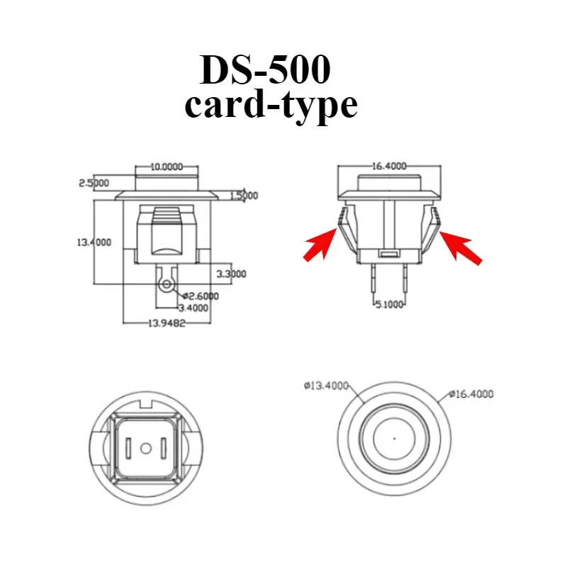 DS-500 Drukknop 14 mm 3A/250VAC Kortstondig Zelfreset Rond Geen slot Normaal open Rood Blauw Geel Wit Groen Zwart