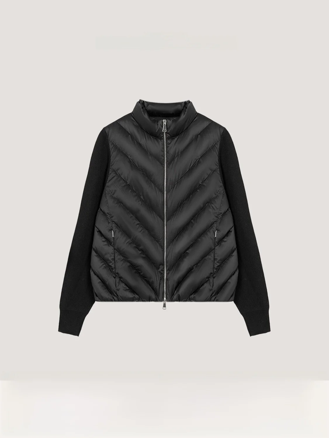 

Ultra-Thin Satin Goose down Jacket Long Sleeve Mid-Length Knitted Patchwork High Density Wdiva Minimalist Style Winter Coat