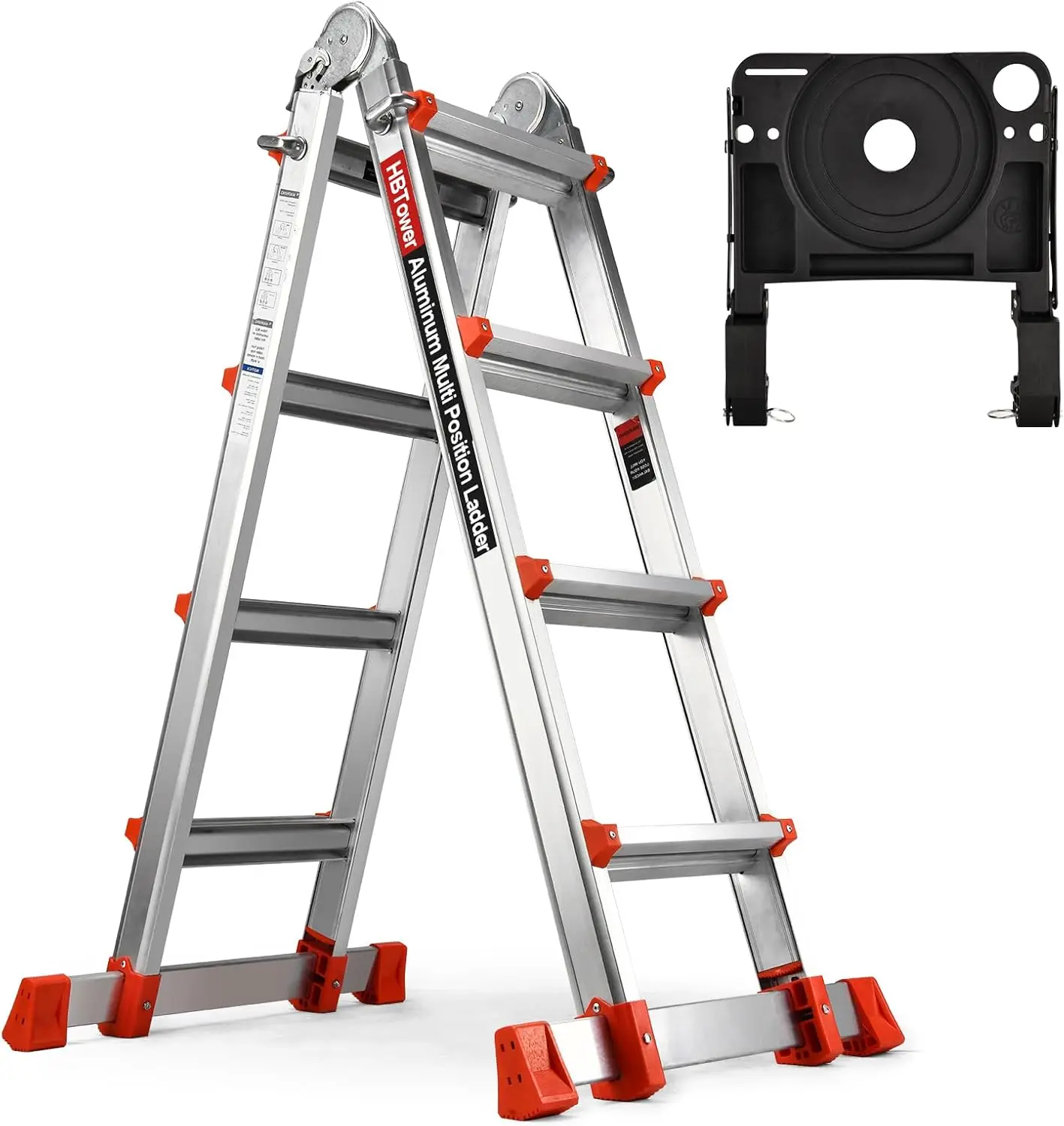 

17 Ft Multi Position Ladder with Removable Tool Tray and Stabilizer Bar, 330 lbs Capacity Telescoping Ladder (Orange)