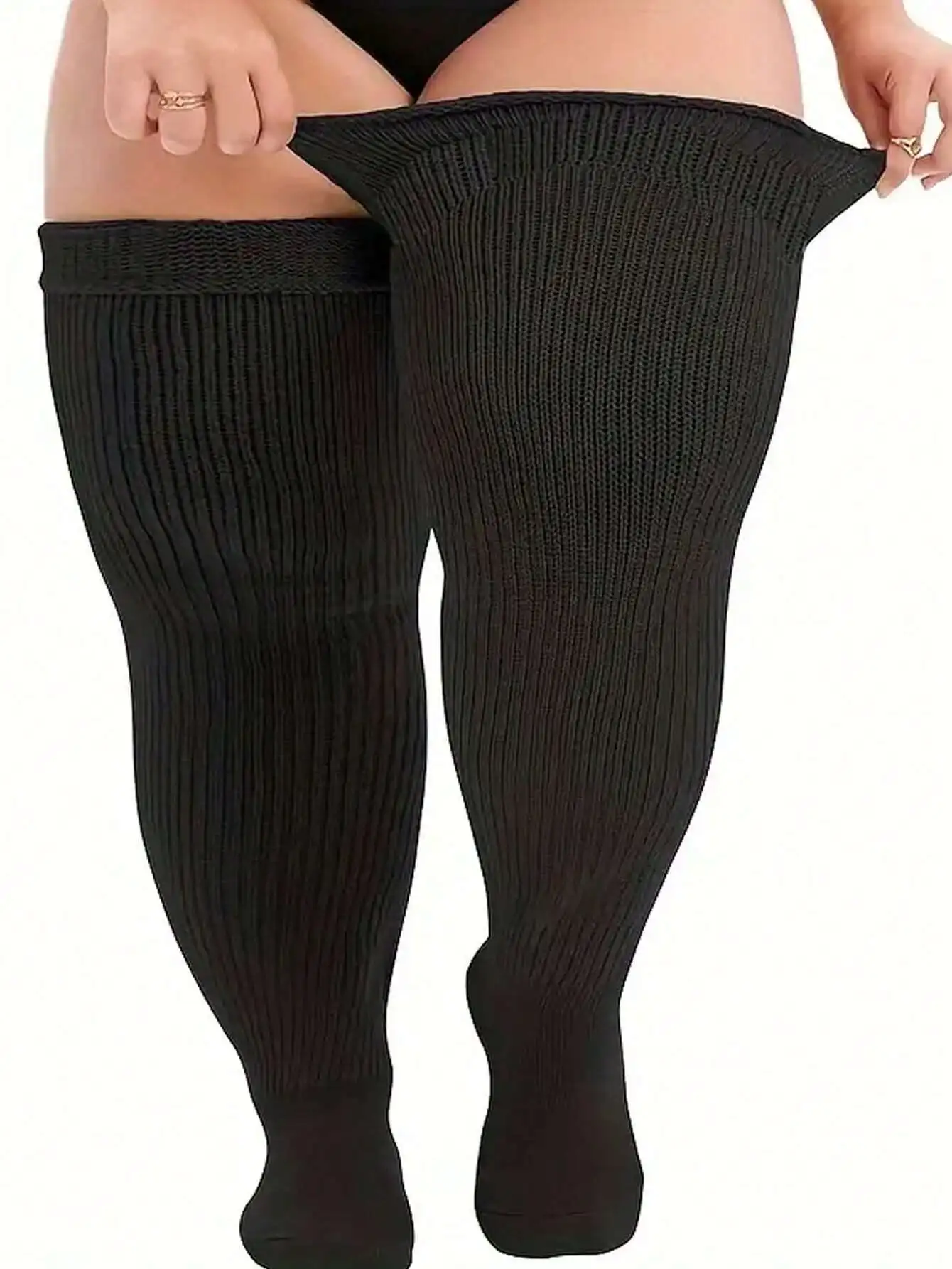 Calcetines hasta el muslo de talla grande para mujer - Calcetines hasta el muslo de punto extra anchos y largos, cómodos