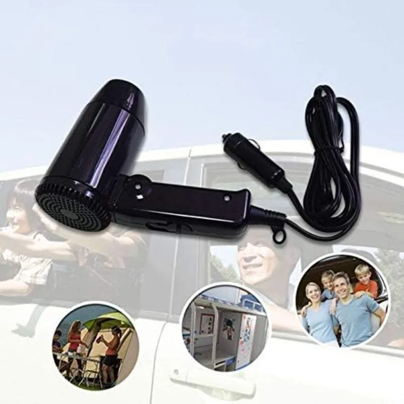 12V Car Folding Hair Dryer Mini Blow Dryer Window Defroster Motorhome Travel Hair Blower for Road Trip Camper RV SUV Accessories