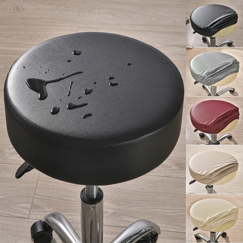 2pcs PU Leather Round Stool Cover Seat Cover Waterproof Bar Chair Covers Home Restaurant Chair Protector For Hotel Banquet