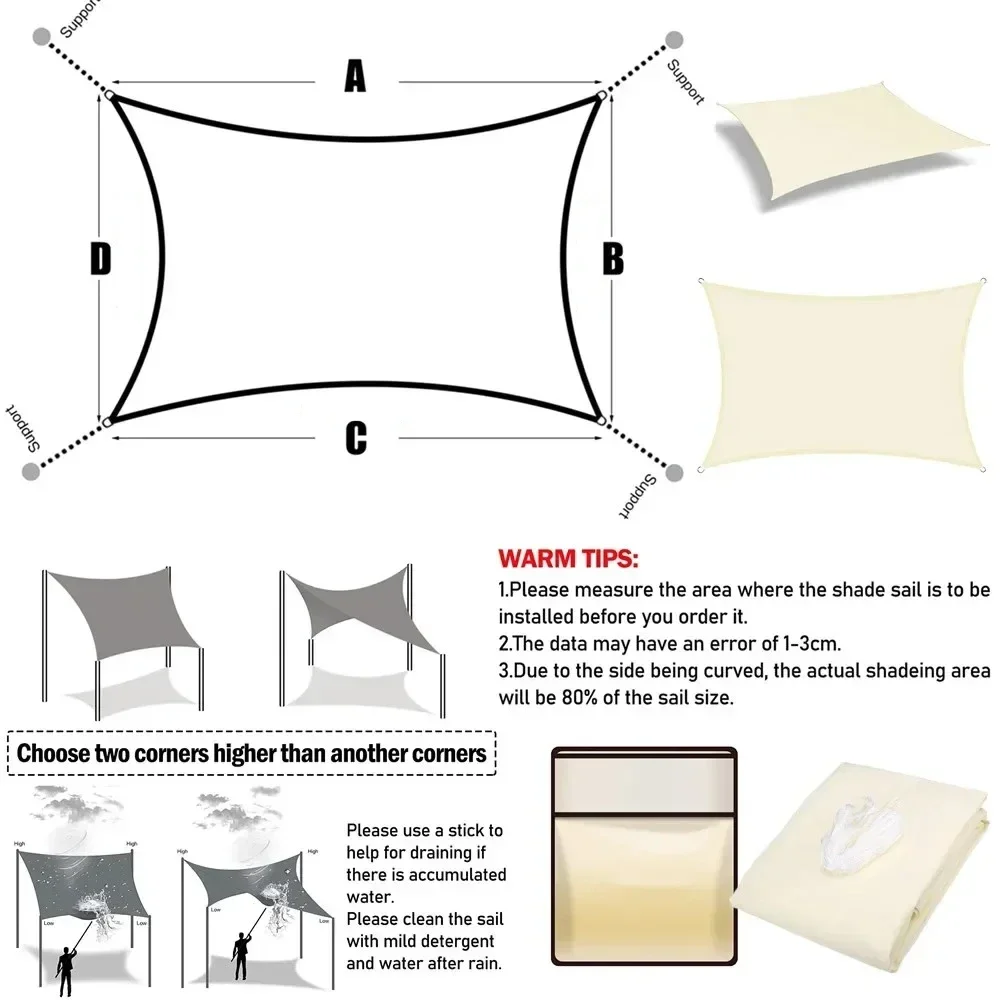 6M/5M/4M/Waterproof Shade Sail with Install Hardware Kit Outdoor Garden Patio 95% Block Canopy Pool Canopy Camp Tent