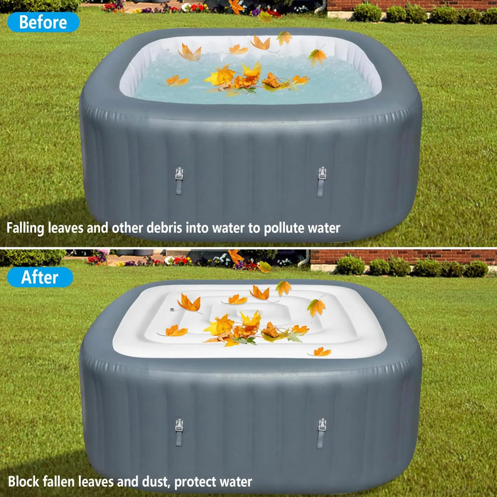 Inflatable Hot Tub Cover Dustproof Rainproof Insulated Energy Saving Lid for Square Hot Tub 4.2ft