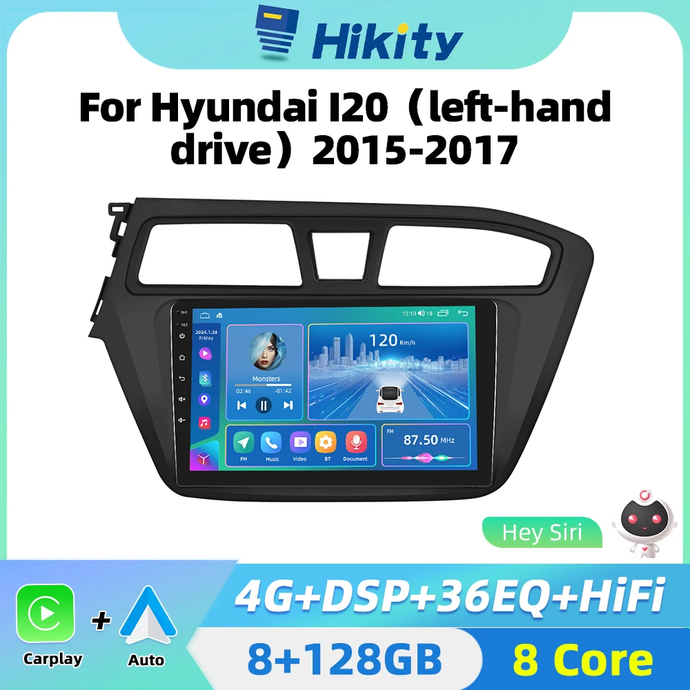 Hikity  Wireless CarPlay Android Auto Car Radio For Hyundai I20 2015-2017 Auto Stereo Carplay Multimedia 2 din autoradio