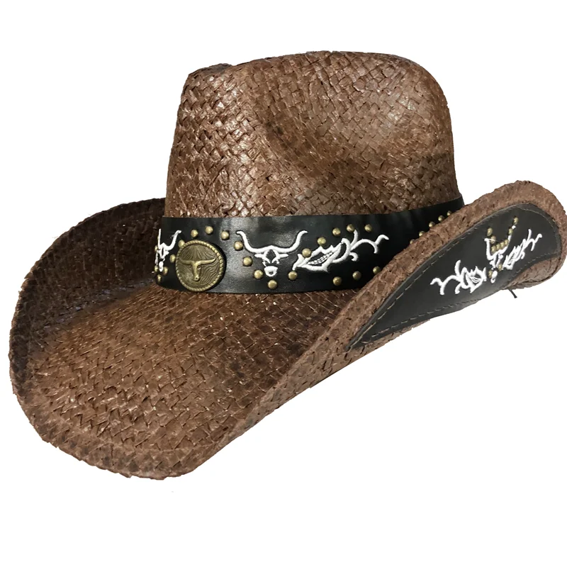 Western Style Straw Hats for Men Women Summer Beach Sun Hat Vintage Curled Edge Cowgirl Jazz Hat Sombrero Hombre