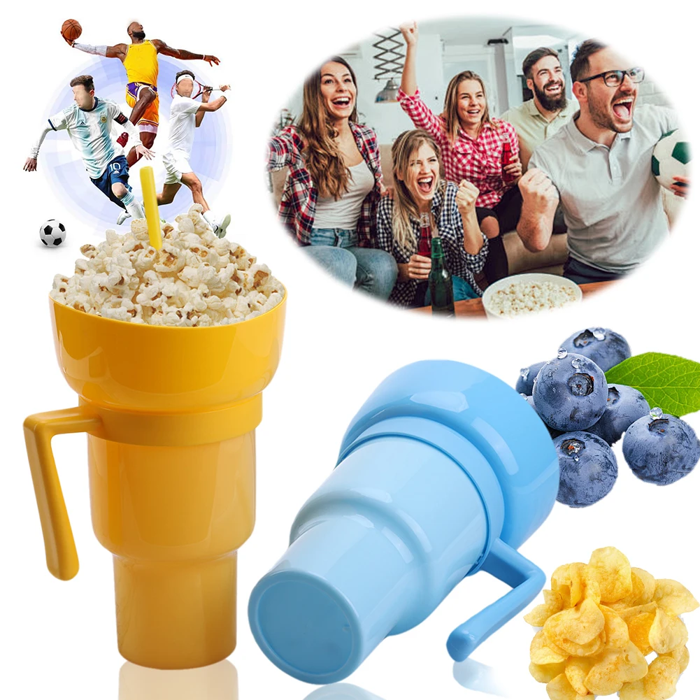 1000ml Snack Cup 2 In 1 Snack Bowl Drink Cup with Straw Stadium Tumbler  Popcorn Beverage Cup Color Changing for Cinema Home