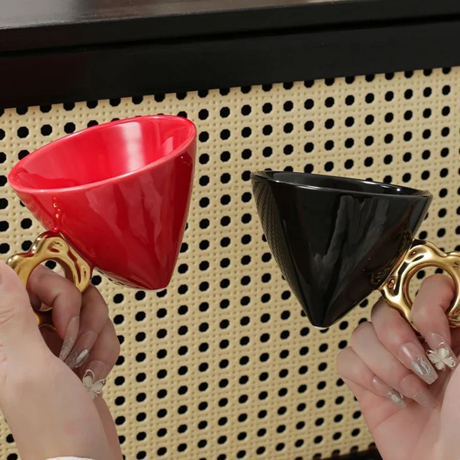 Ceramic Mugs Creative Personality Electroplated Conical Afternoon Teacup High Appearance Level Black Drinking Mug