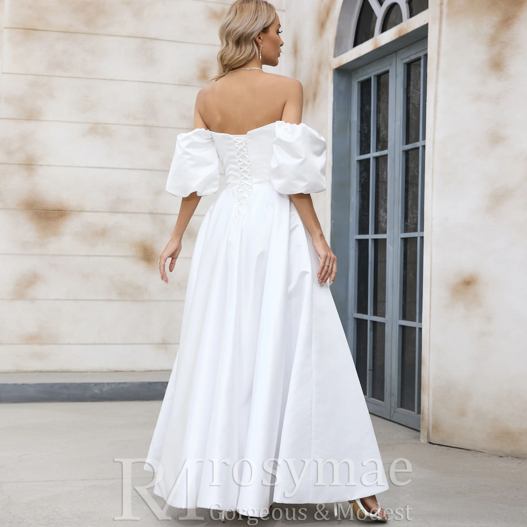 فستان زفاف Rosymae بطول الكاحل من الساتان على شكل حرف a عاري الكتفين فستان أنيق للعرائس فيستدوس دي نوفيا #2