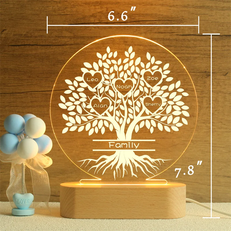 Family Tree Names LED Lamp, Birthday Gift For Parents, Best Gift For Family，For Grandparents Families，