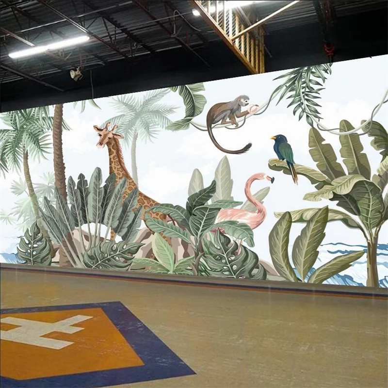 Custom Tropical Rain Forest Animal Wall Paper 3D Giraffe Flamingo Restaurant Wallpaper Living Room Bedroom Home Decor Mural