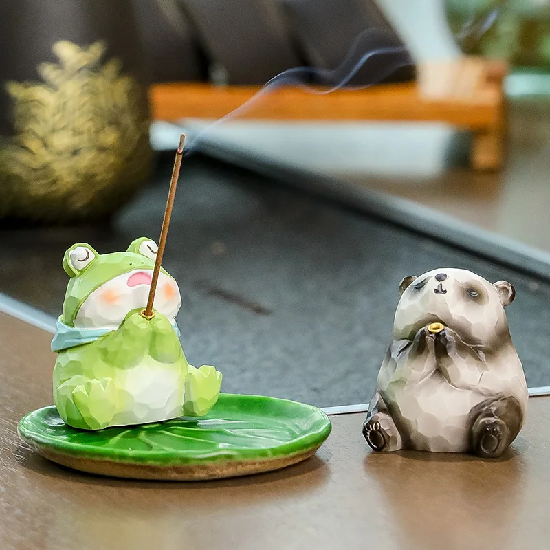 Cute Resin Frog Panda Incense Burner Decoration