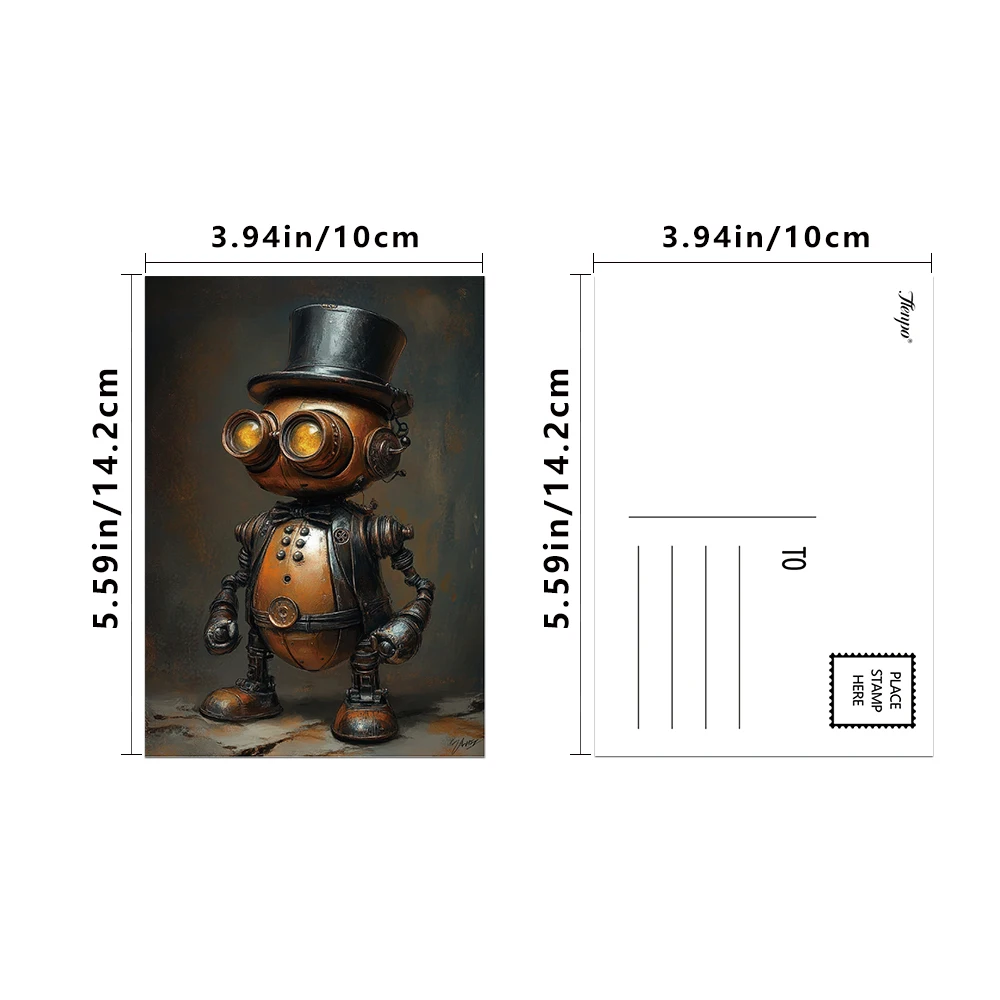 32pcs Vintage Steampunk Postcards, Robot Theme, Indoor Bedroom Decor,Wall Stickers,Message Cards, Greeting Cards, Memorial Cards