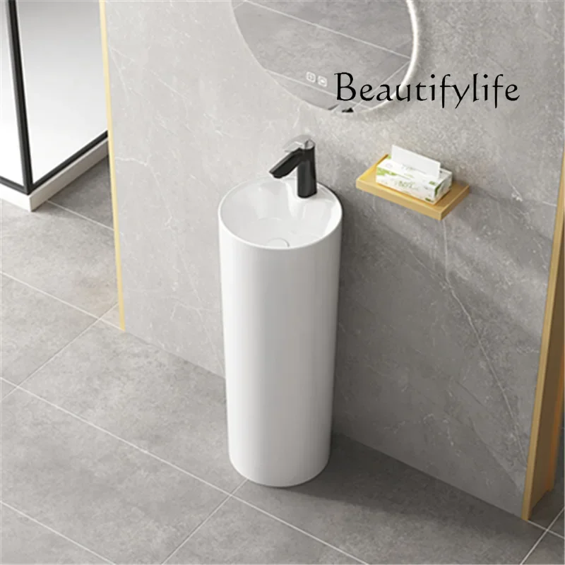 Q Ceramic column basin integrated floor-to-ceiling hotel bathroom balcony household small apartment wash basin face with holes