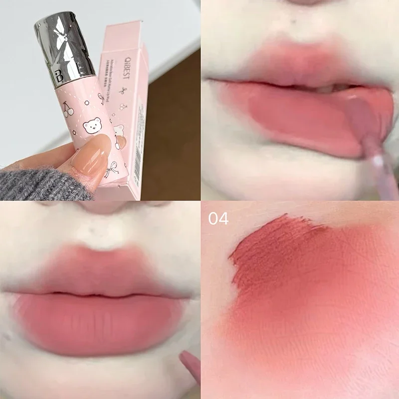 

QIBEST New 4 Colors Velvet Matte Ink Lipgloss Lasting Sexy Red Lip Gloss Non-stick Cup Lipstick Waterproof Lip Stain Tint Makeup