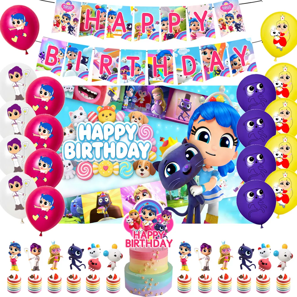 

Trues Rainbowed Kingdoms Birthday Party Decoration Cartoon Colorful Balloon Supplies Banner Cake Topper Girl Gift Photo Backdrop