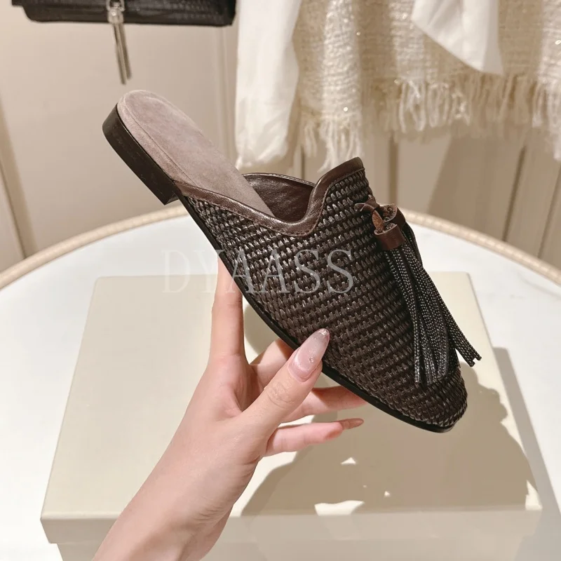 

Модная женская повседневная обувь, тапочки на плоской подошве, тканые однотонные тканые туфли без шнуровки в винтажном стиле, удобная прогулочная обувь, сандалии с галстуком-бабочкой