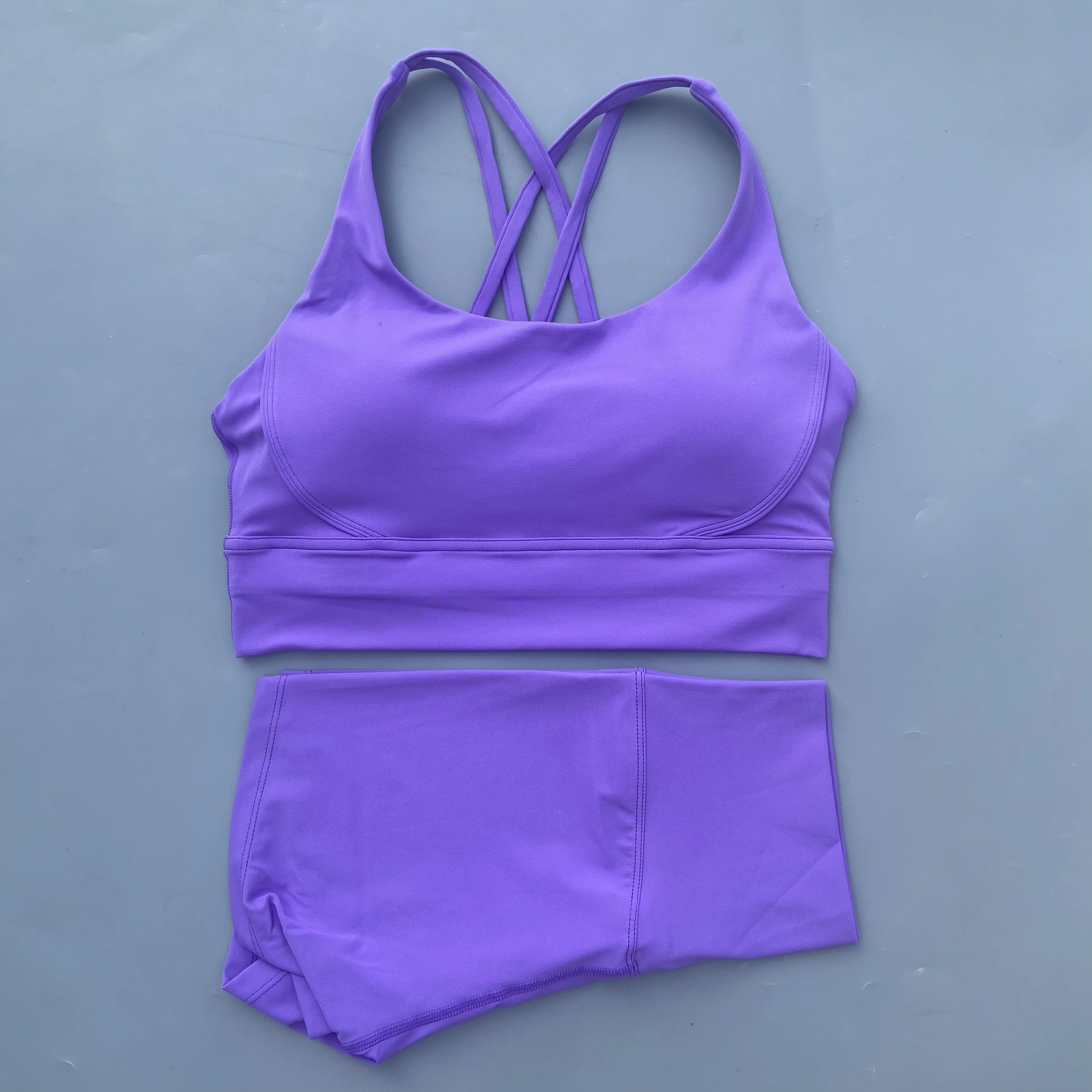 Solid Color Gym Bike Yoga Set Short Legging +Cross Back Sport Bra Tracksuit Athletic Women Gym Suit Comprehensive Training Jog - Image 4