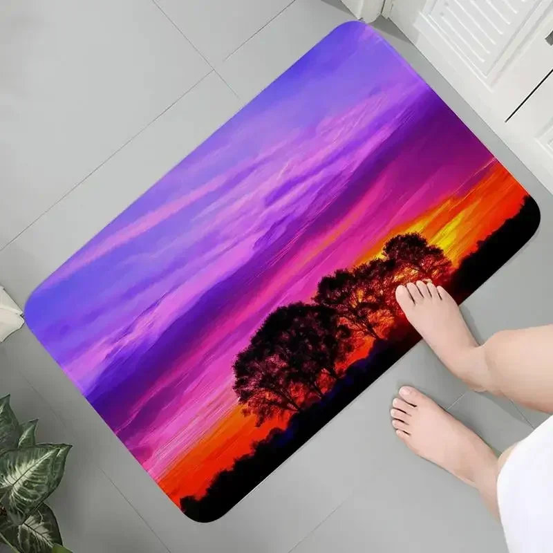 Beauty Sunset Printed Flannel Bathroom Non-silp Doormat Suitable for Living Room Entrance Decorative Accessories Pad Bedroom Rug