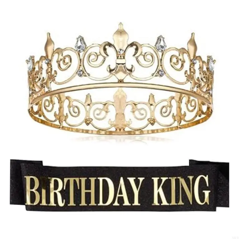 N0PE Birthday Birthday King Sash for Male Glittering Letter Sash Rhinestones Crownpiece Men’s Birthday Party Headwear