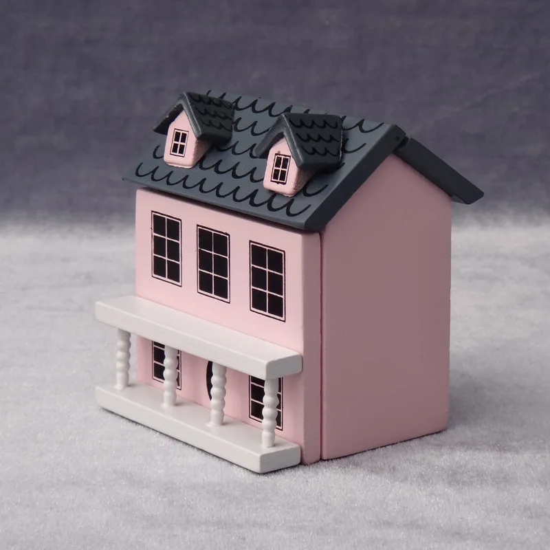 كارتون رائعة بيت الدمية أثاث مصغر لطيف فيلا صغيرة وردي أزرق فاتح أصفر بيت الدمية هدايا يدوية للأطفال #2